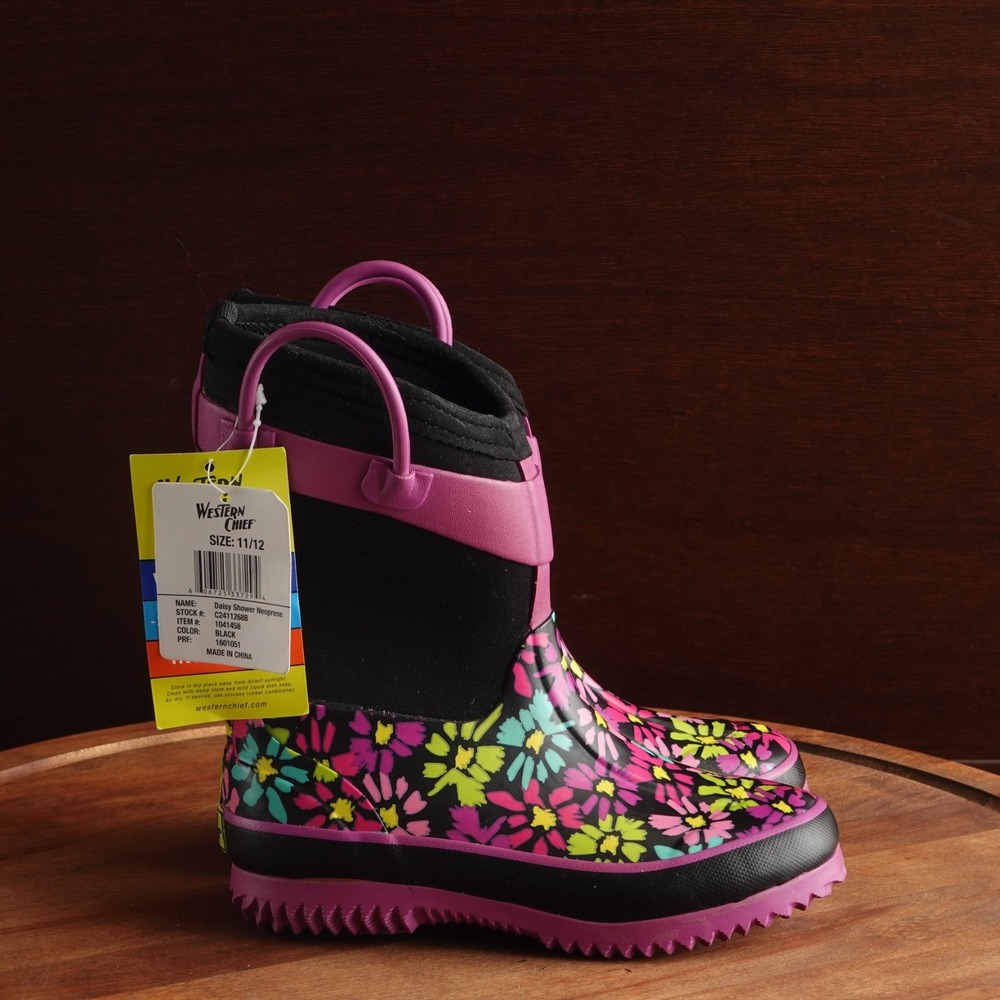 Western Chief Boots Kids SZ 11/12 Purple Neoprene Daisy Shower Chore Rain Winter